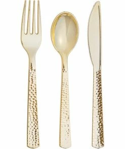 Creative Converting Assorted Cutlery, Gold Hammered, 24 Ct Solid Color Tableware