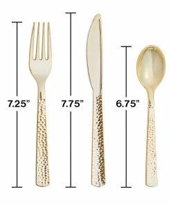 Creative Converting Assorted Cutlery, Gold Hammered, 24 Ct Solid Color Tableware