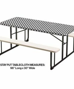 Creative Converting Racing Theme Party Decorations Stay Put Tablecover Black Check, 30" X 96"