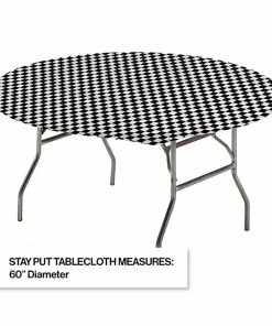 Creative Converting Stay Put Tablecover Black Check, 60"