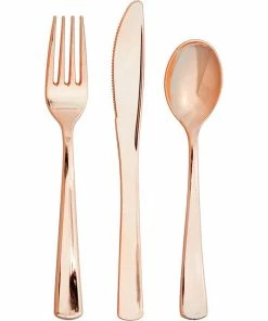 Creative Converting Solid Color Tableware Assorted Cutlery, Metallic Rosegold, 24 Ct