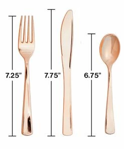 Creative Converting Solid Color Tableware Assorted Cutlery, Metallic Rosegold, 24 Ct