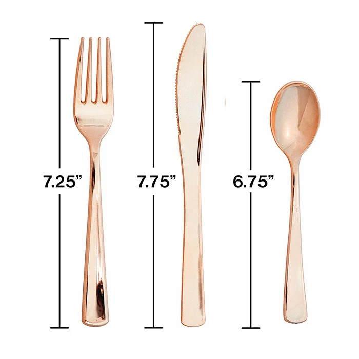 Creative Converting Solid Color Tableware Assorted Cutlery, Metallic Rosegold, 24 Ct