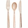 Creative Converting Solid Color Tableware Assorted Cutlery, Rosegold Hammered, 24 Ct