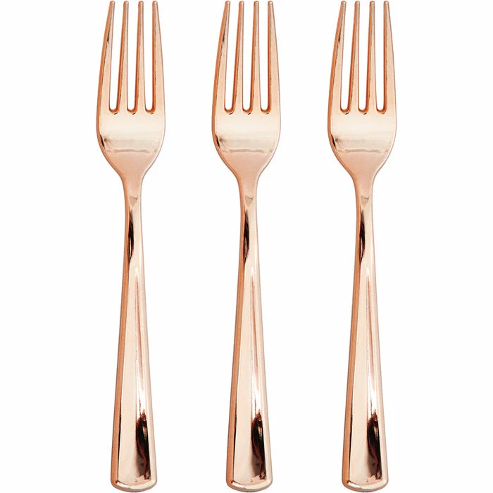 Creative Converting Solid Color Tableware Forks Only, Metallic Rosegold, 24 Ct