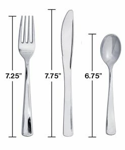 Creative Converting Solid Color Tableware Assorted Cutlery, Metallic Silver, 24 Ct