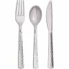 Creative Converting Solid Color Tableware Assorted Cutlery, Silver Hammered, 24 Ct