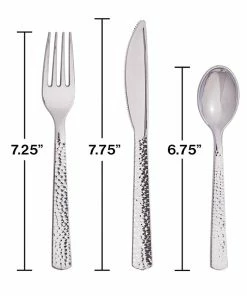Creative Converting Solid Color Tableware Assorted Cutlery, Silver Hammered, 24 Ct