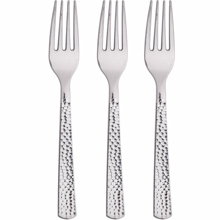 Creative Converting Forks Only, Silver Hammered, 24 Ct