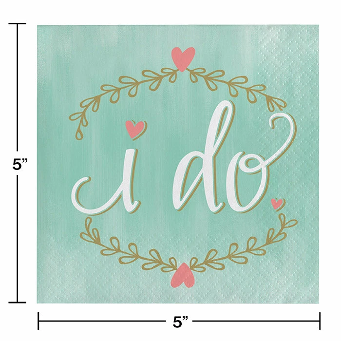 Creative Converting Bridal And Wedding Mint To Be Beverage Napkins, I Do, 16 Ct