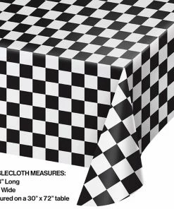 Creative Converting Black Check Tablecover Plastic 54" X 108"