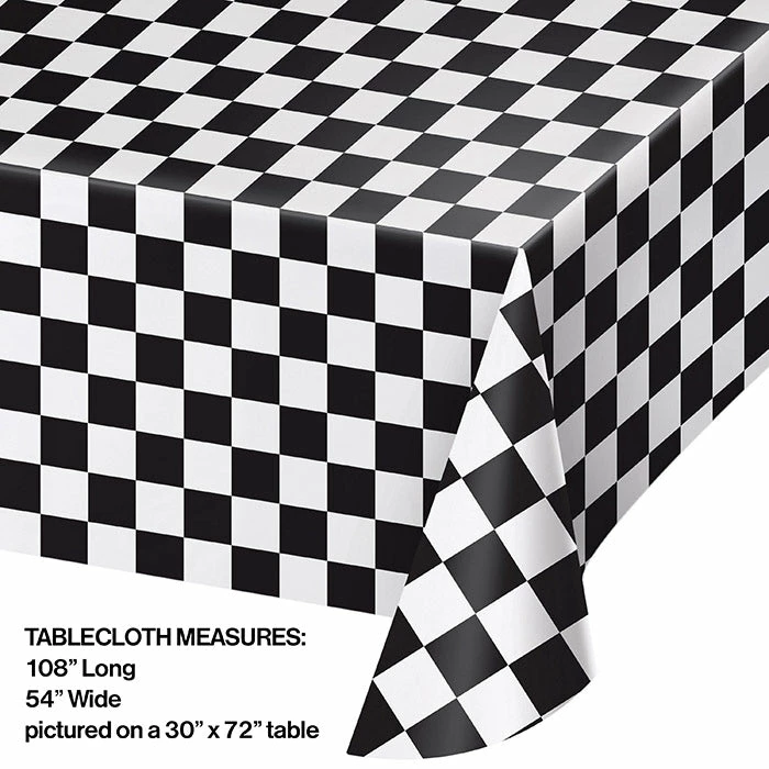 Creative Converting Black Check Tablecover Plastic 54" X 108"