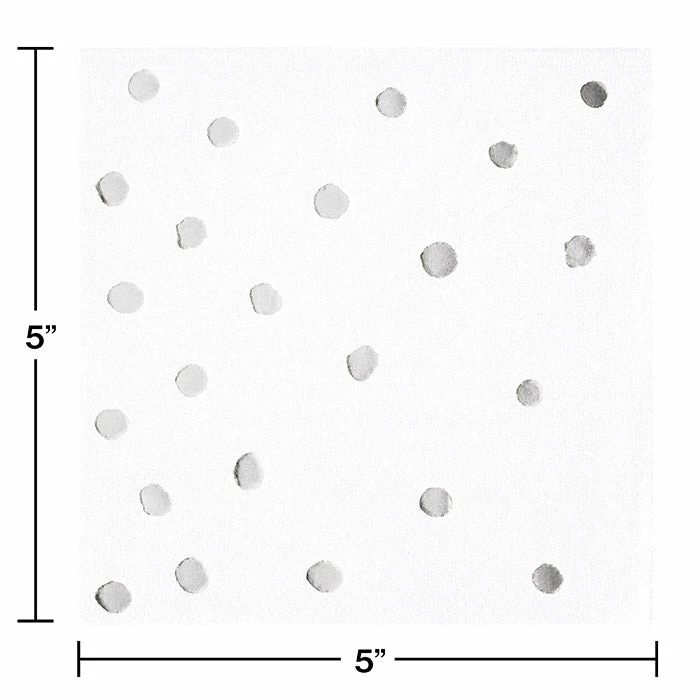 Creative Converting Toc White Silver Foil Beverage Napkin, 3Ply Foil Stamped, 16 Ct Solid Color Tableware