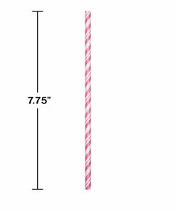 Creative Converting Solid Color Tableware Candy Pink Striped Paper Straws, 24 Ct