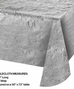 Creative Converting Metallic Silver Table Cover, 54" X 108"