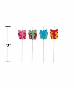 Creative Converting Birthday Party Candles Present Shaped Pick Candles, 4 Ct