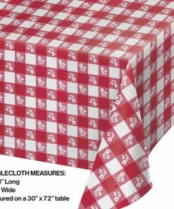 Creative Converting Red Gingham Tablecover Plastic 54" X 108"