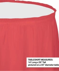 Creative Converting Coral Plastic Tableskirt, 14' X 29" Solid Color Tableware
