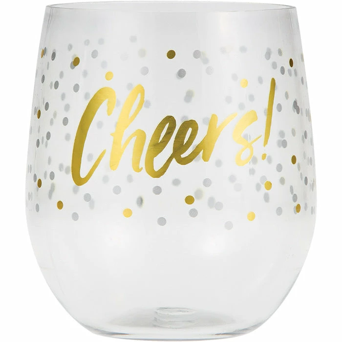 Creative Converting Themed Tableware "Cheers" Plastic Stemless Wine Glass By Elise