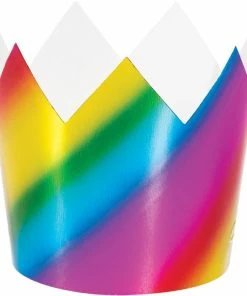 Creative Converting Kids Birthday Party Themes Rainbow Foil Crowns, 8 Ct