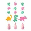 Creative Converting Girl Dino Party Hanging Cutouts W/ Tassles, Iridescent 3ct