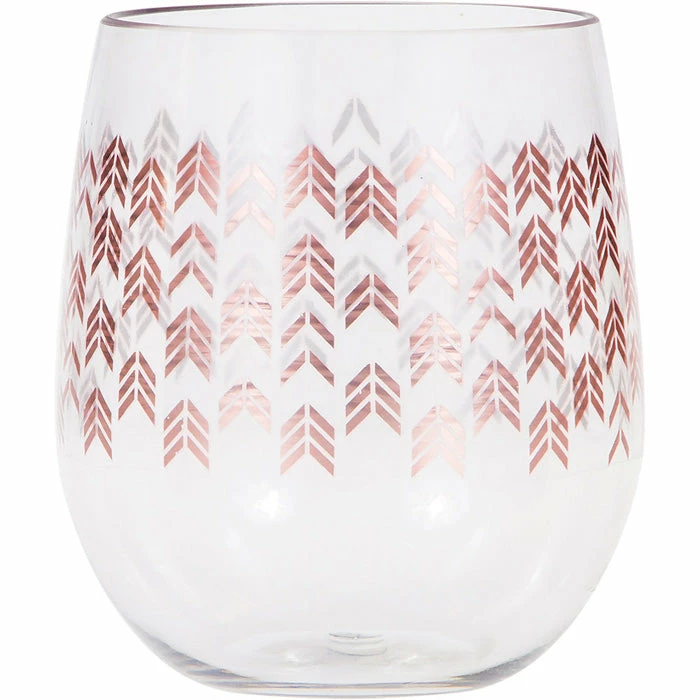 Creative Converting Rose Gold Chevron Plastic Stemless Wine Glass By Elise Bridal And Wedding