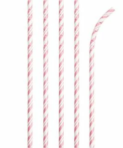 Creative Converting Solid Color Tableware Classic Pink Striped Paper Straws, 24 Ct