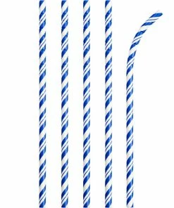 Creative Converting Solid Color Tableware Cobalt Blue Striped Paper Straws, 24 Ct