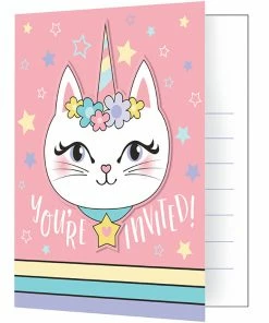 Creative Converting Kids Birthday Party Themes Sassy Caticorn Invitation W/ Att 8ct