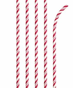 Creative Converting Solid Color Tableware Classic Red Striped Paper Straws, 24 Ct