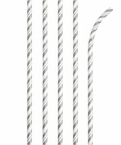 Creative Converting Silver And White Striped Paper Straws, 24 Ct General Decorations