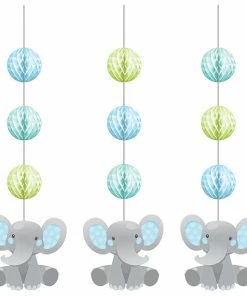 Creative Converting Enchanting Elephants Boy Hanging Cutouts W/ Honeycomb 3ct