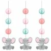 Creative Converting Enchanting Elephants Girl Hanging Cutouts W/ Honeycomb 3ct Kids Birthday Party Themes