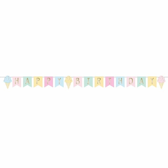 Creative Converting Kids Birthday Party Themes Ice Cream Party Shaped Banner W/ Ribbon, Foil