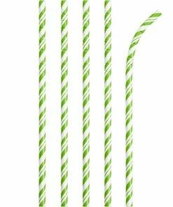Creative Converting Fresh Lime Green Striped Paper Straws, 24 Ct