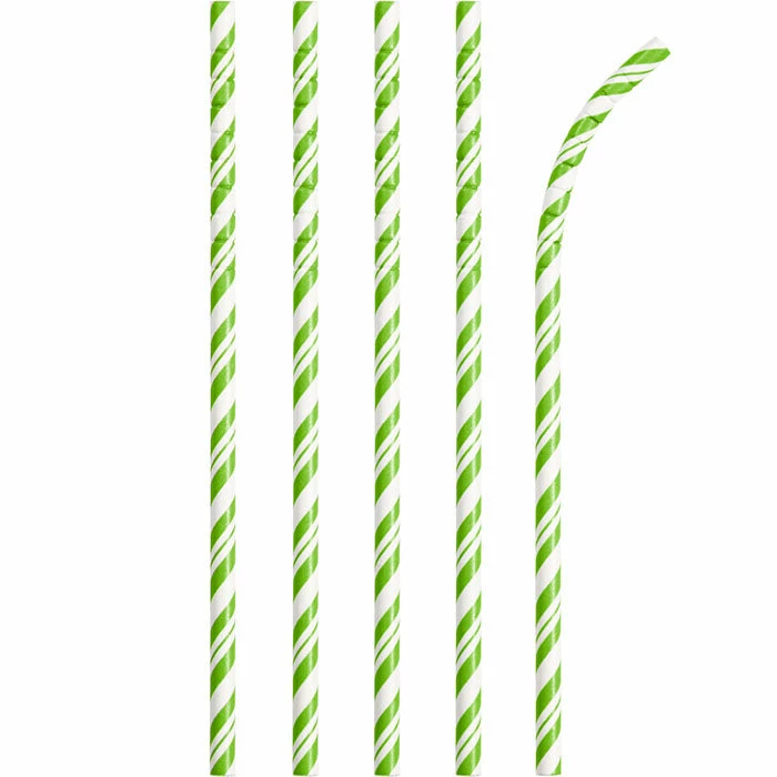 Creative Converting Fresh Lime Green Striped Paper Straws, 24 Ct