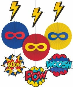 Creative Converting Superhero Party Hanging Decorations W/ Cutouts And Paper Fan 3ct Kids Birthday Party Themes