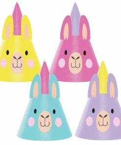 Creative Converting Llama Party Hat Child, Assorted 2 Each Of 4 Styles, 8 Ct