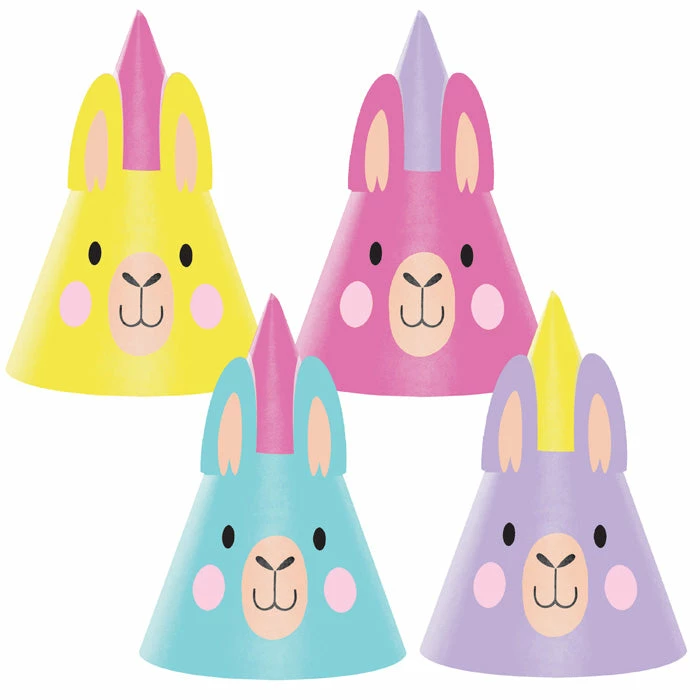 Creative Converting Llama Party Hat Child, Assorted 2 Each Of 4 Styles, 8 Ct