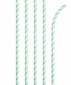 Creative Converting General Decorations Mint Green Striped Paper Straws, 24 Ct