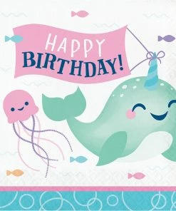 Creative Converting Kids Birthday Party Themes Narwhal Party Luncheon Napkin, Happy Birthday 16ct