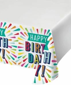 Creative Converting Kids Birthday Party Themes Birthday Burst Paper Tablecover Border Print 54" X 102"