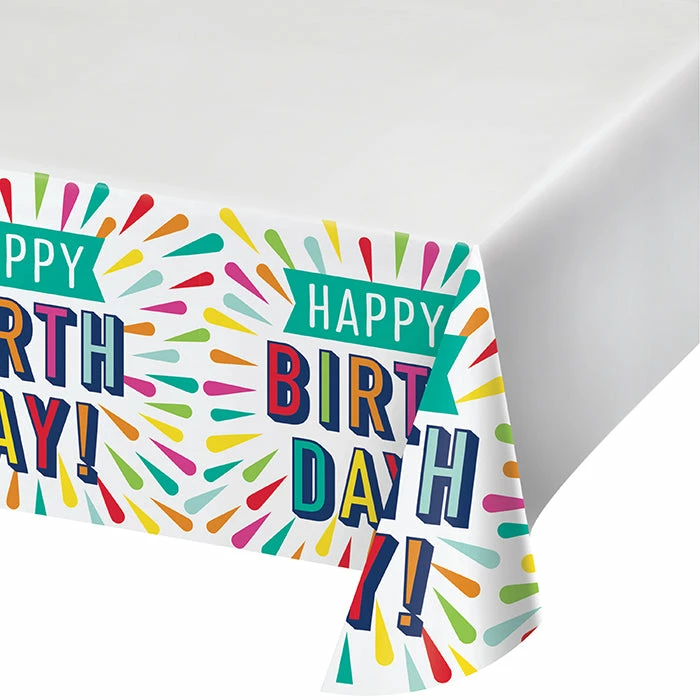 Creative Converting Kids Birthday Party Themes Birthday Burst Paper Tablecover Border Print 54" X 102"