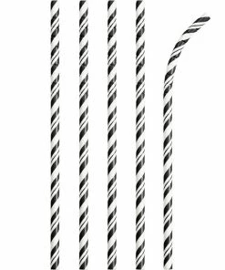 Creative Converting Black Striped Paper Straws, 24 Ct