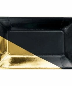 Creative Converting Black And Gold Foil Rectangular Paper Plates By Elise, 8 Ct
