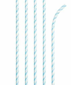 Creative Converting Pastel Blue Striped Paper Straws, 24 Ct Solid Color Tableware