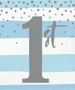 Creative Converting 1st Birthday Party Themes Blue Silver Celebration Luncheon Napkin, 1St Birthday 16ct