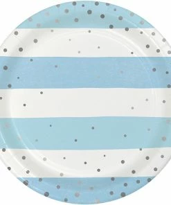 Creative Converting Blue Silver Celebration Dessert Plate, Foil 8ct