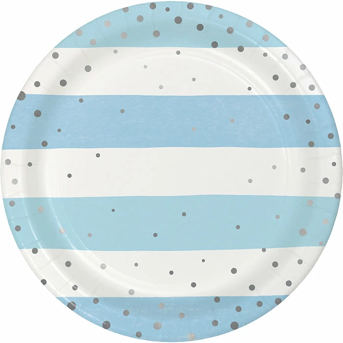 Creative Converting Blue Silver Celebration Dessert Plate, Foil 8ct
