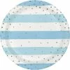 Creative Converting 1st Birthday Party Themes Blue Silver Celebration Dinner Plate, Foil, Stripes 8ct